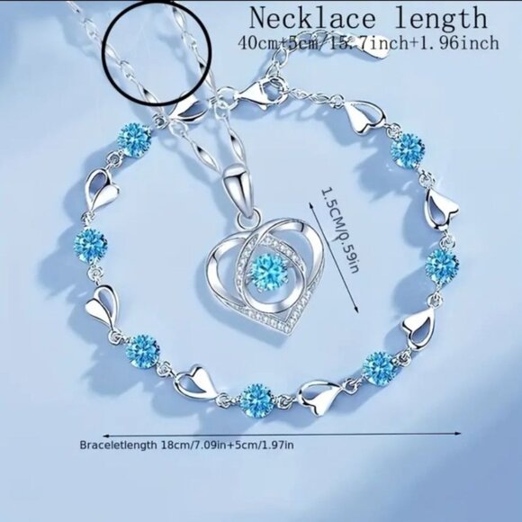 Sparkling Heart Necklace + Bracelet Jewelry Set - Picture 3 of 4